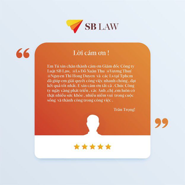 Lời cảm ơn từ khách hàng tới các luật sư của SBLAW