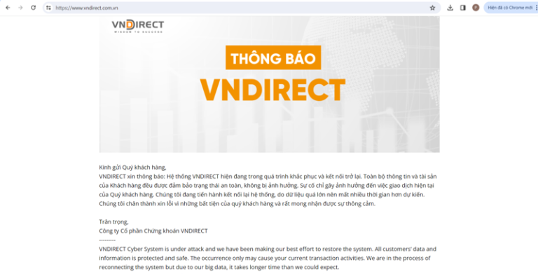 VNDirect bị hacker tấn công